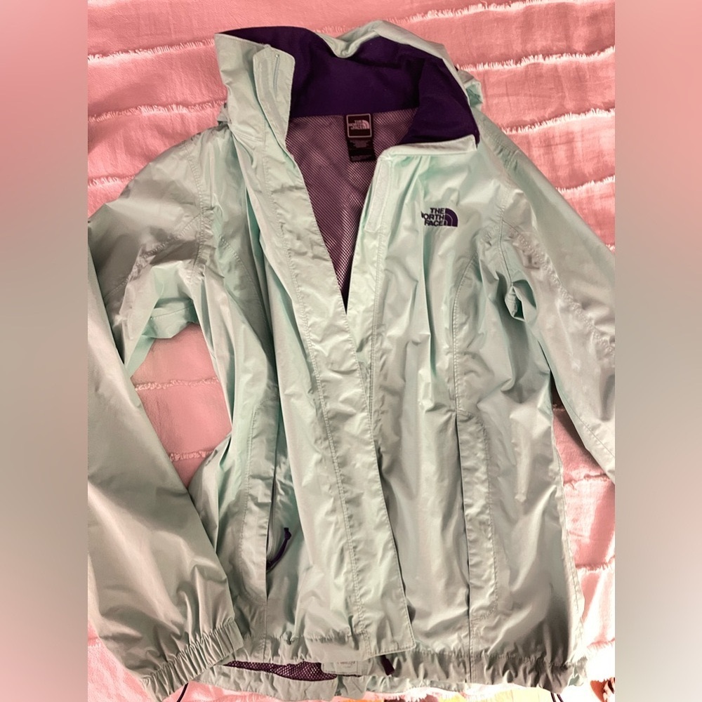 The North Face Women's Small Teal Turquoise Hyvent Windbreaker Rain Jacket Hood